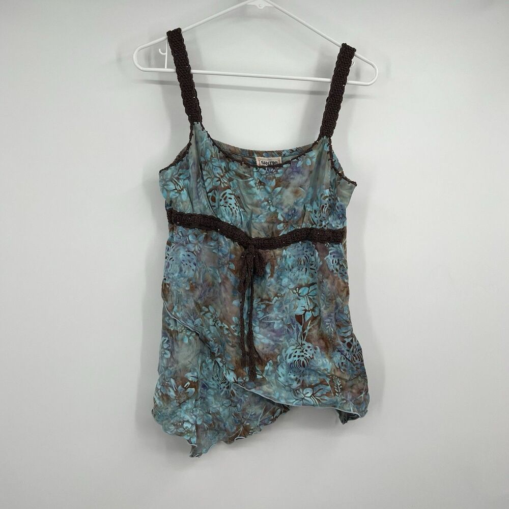 SANTIKI Embellished Boho Crochet Spaghetti Strap Top Blouse XL Fairy Goblincore